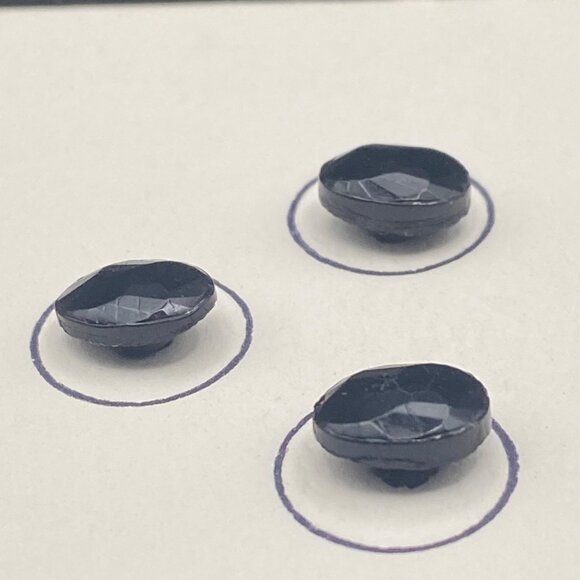 Antique Oval Black Jet Glass Buttons Set 6 Carded Victorian Faceted Self Shank - Picture 4 of 8